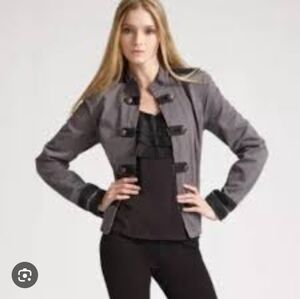 Womens Gray Black Cotton Denim Military Cadet Long-Sleeve Jacket S